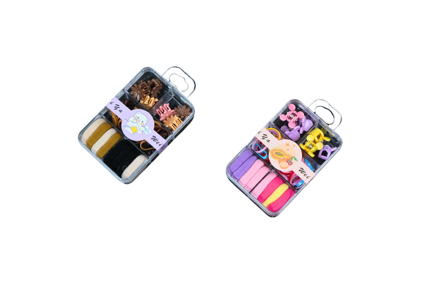 Wei Ya Hair Accessories Set – Neutral Hair Ties, Clips & Barrettes in Organizer - HRK250032