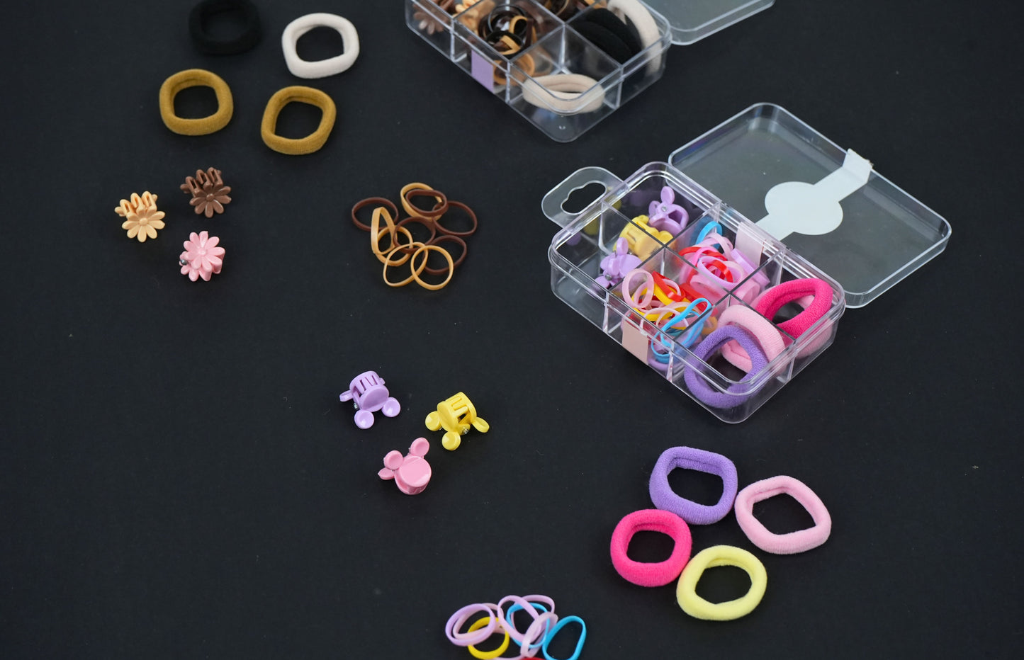 Wei Ya Hair Accessories Set – Neutral Hair Ties, Clips & Barrettes in Organizer - HRK250032