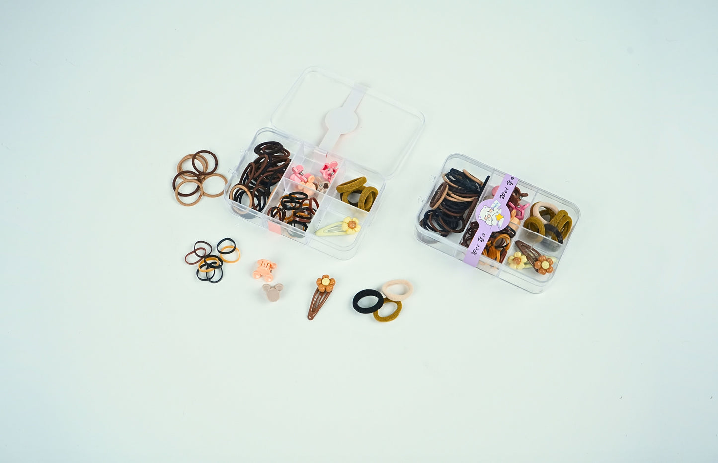 Wei Ya Hair Accessories Set – Neutral Hair Ties, Clips & Barrettes in Organizer - HRK250032