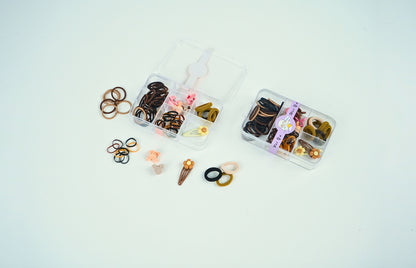 Wei Ya Hair Accessories Set – Neutral Hair Ties, Clips & Barrettes in Organizer - HRK250032