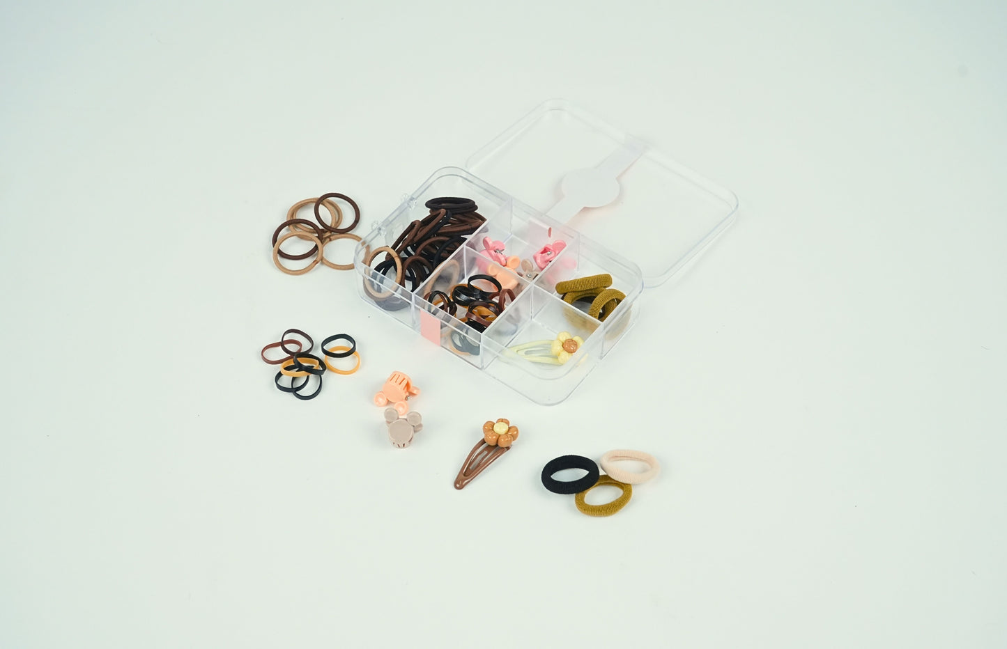 Wei Ya Hair Accessories Set – Neutral Hair Ties, Clips & Barrettes in Organizer - HRK250032