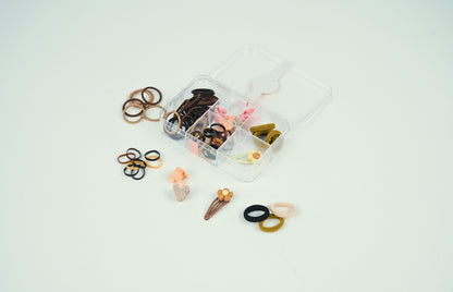 Wei Ya Hair Accessories Set – Neutral Hair Ties, Clips & Barrettes in Organizer - HRK250032