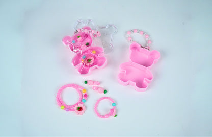 Pink Teddy Bear Jewelry Set – Necklace, Earrings & Storage Case - HRK250028