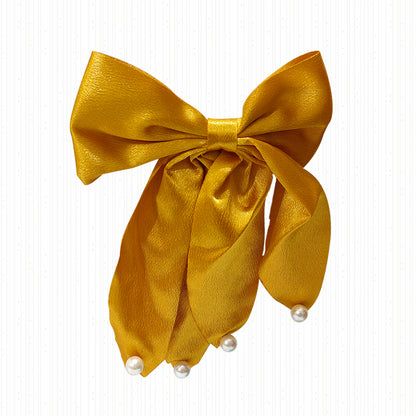 🎀 Satin Bow Hair Clip with Pearls | Elegant Hair Accessory for Women &amp; Girls