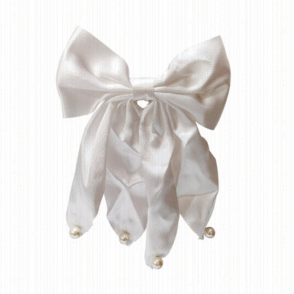 🎀 Satin Bow Hair Clip with Pearls | Elegant Hair Accessory for Women &amp; Girls