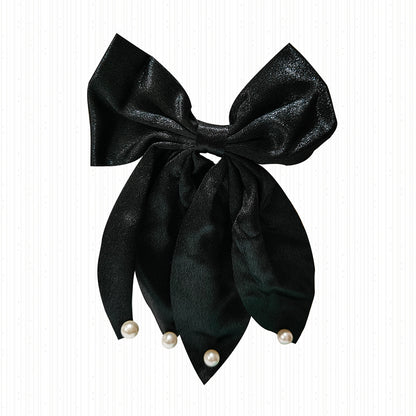 🎀 Satin Bow Hair Clip with Pearls | Elegant Hair Accessory for Women &amp; Girls