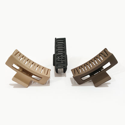 🖤 Matte Rectangle Hair Claw Clips for Women – Neutral Solid Color Clutcher Set (Black, Brown, Beige) – Strong Grip & Stylish Look - HRK250038