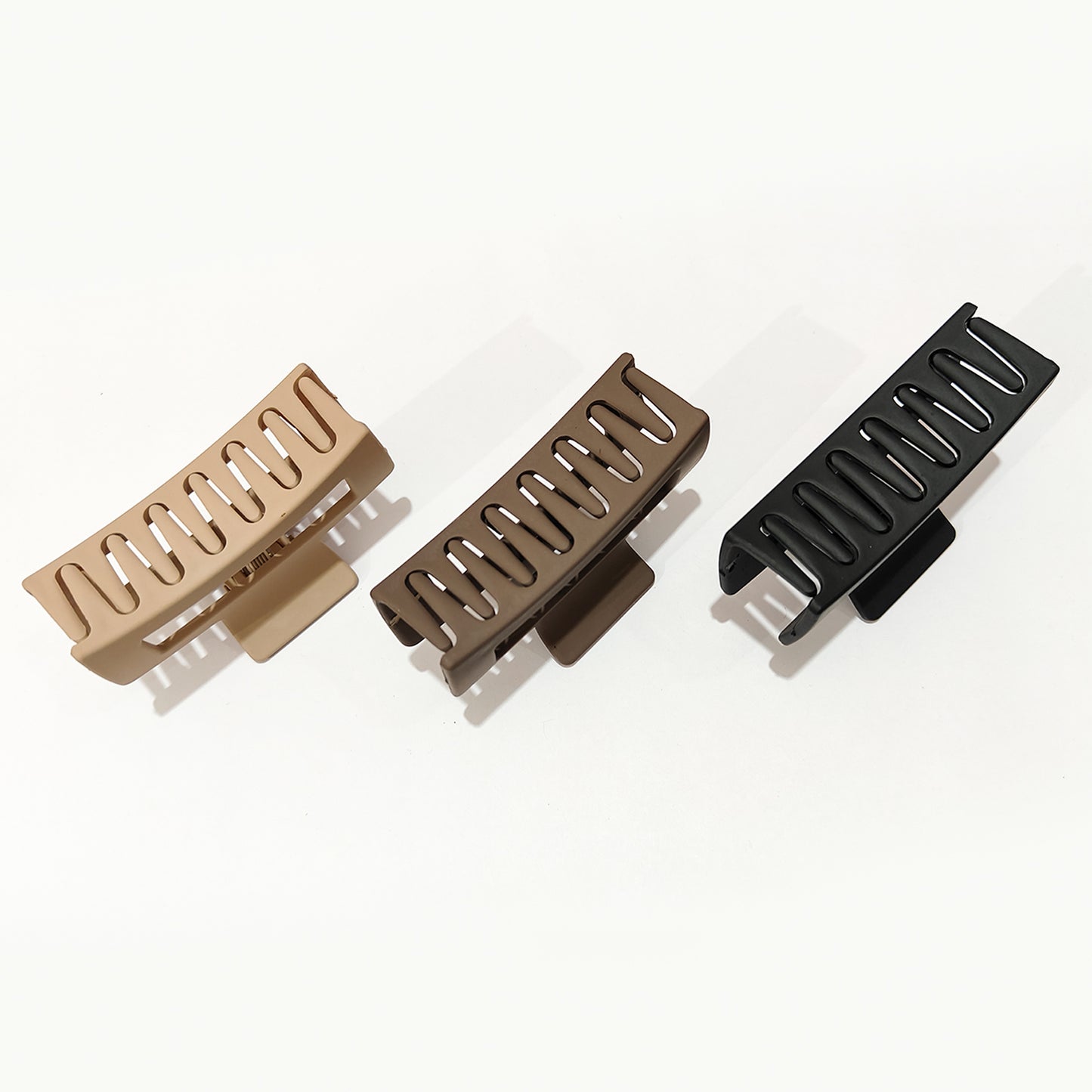 🖤 Matte Rectangle Hair Claw Clips for Women – Neutral Solid Color Clutcher Set (Black, Brown, Beige) – Strong Grip & Stylish Look - HRK250038