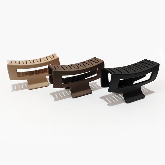 🖤 Matte Rectangle Hair Claw Clips for Women – Neutral Solid Color Clutcher Set (Black, Brown, Beige) – Strong Grip & Stylish Look - HRK250038